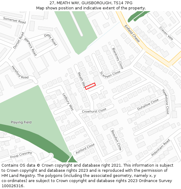27, MEATH WAY, GUISBOROUGH, TS14 7PG: Location map and indicative extent of plot