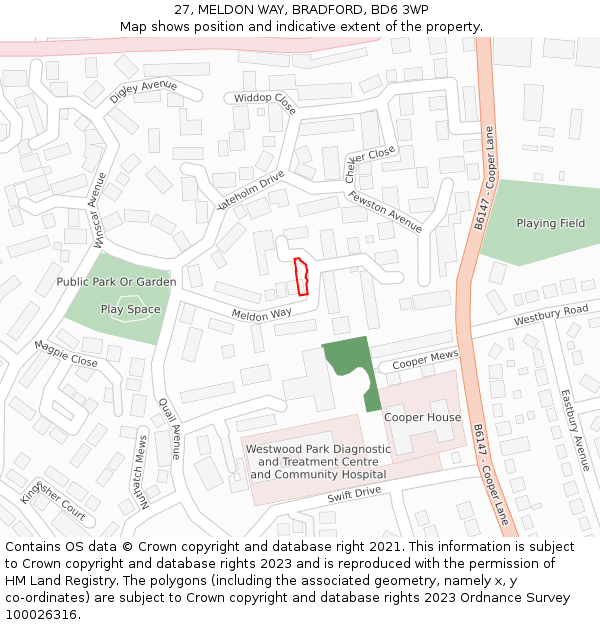 27, MELDON WAY, BRADFORD, BD6 3WP: Location map and indicative extent of plot