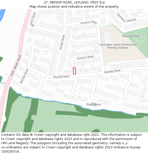 27, MENDIP ROAD, LEYLAND, PR25 5UJ: Location map and indicative extent of plot