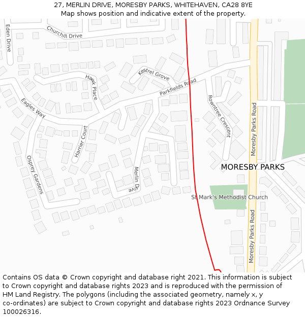 27, MERLIN DRIVE, MORESBY PARKS, WHITEHAVEN, CA28 8YE: Location map and indicative extent of plot