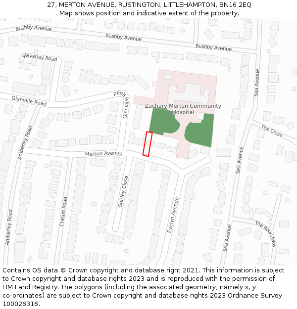 27, MERTON AVENUE, RUSTINGTON, LITTLEHAMPTON, BN16 2EQ: Location map and indicative extent of plot