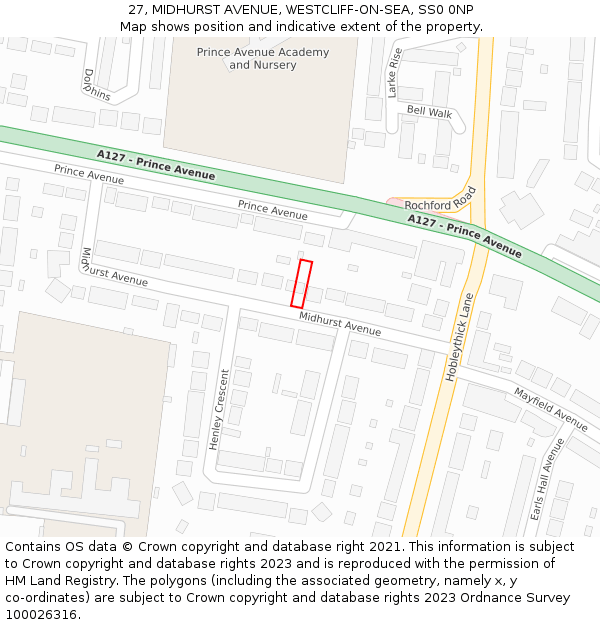 27, MIDHURST AVENUE, WESTCLIFF-ON-SEA, SS0 0NP: Location map and indicative extent of plot