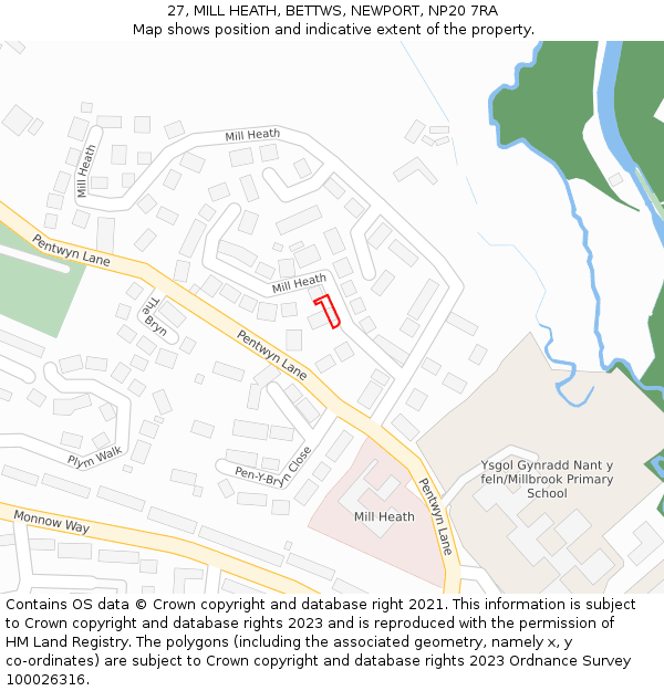 27, MILL HEATH, BETTWS, NEWPORT, NP20 7RA: Location map and indicative extent of plot