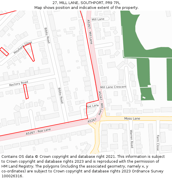 27, MILL LANE, SOUTHPORT, PR9 7PL: Location map and indicative extent of plot