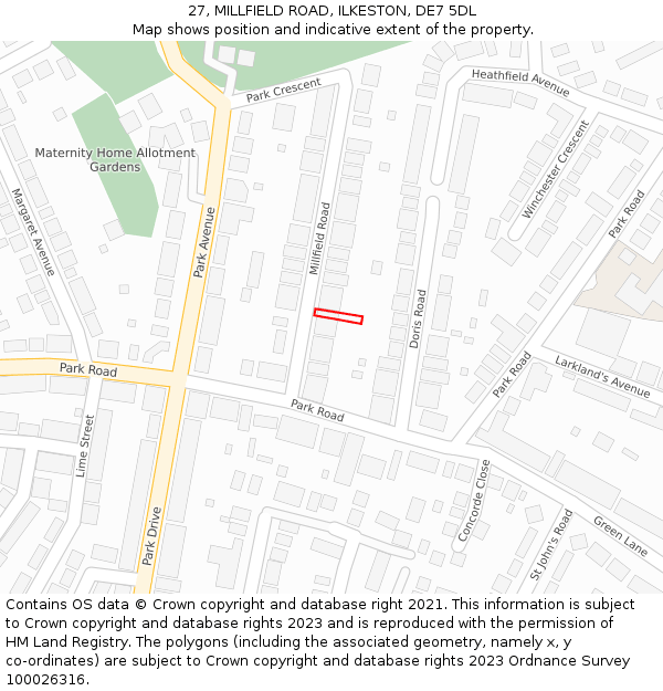 27, MILLFIELD ROAD, ILKESTON, DE7 5DL: Location map and indicative extent of plot