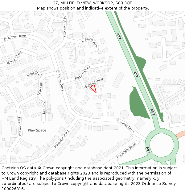 27, MILLFIELD VIEW, WORKSOP, S80 3QB: Location map and indicative extent of plot