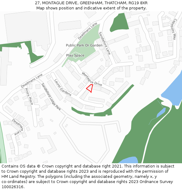 27, MONTAGUE DRIVE, GREENHAM, THATCHAM, RG19 8XR: Location map and indicative extent of plot