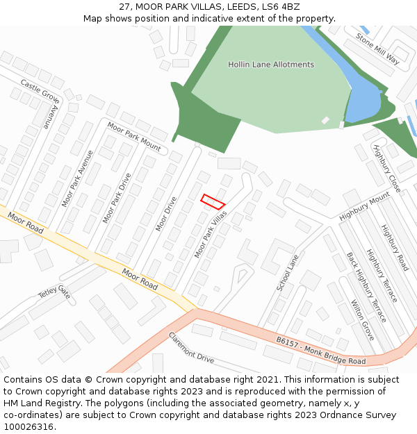 27, MOOR PARK VILLAS, LEEDS, LS6 4BZ: Location map and indicative extent of plot