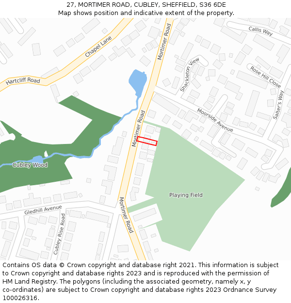 27, MORTIMER ROAD, CUBLEY, SHEFFIELD, S36 6DE: Location map and indicative extent of plot