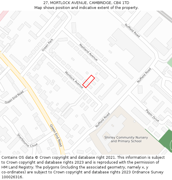 27, MORTLOCK AVENUE, CAMBRIDGE, CB4 1TD: Location map and indicative extent of plot