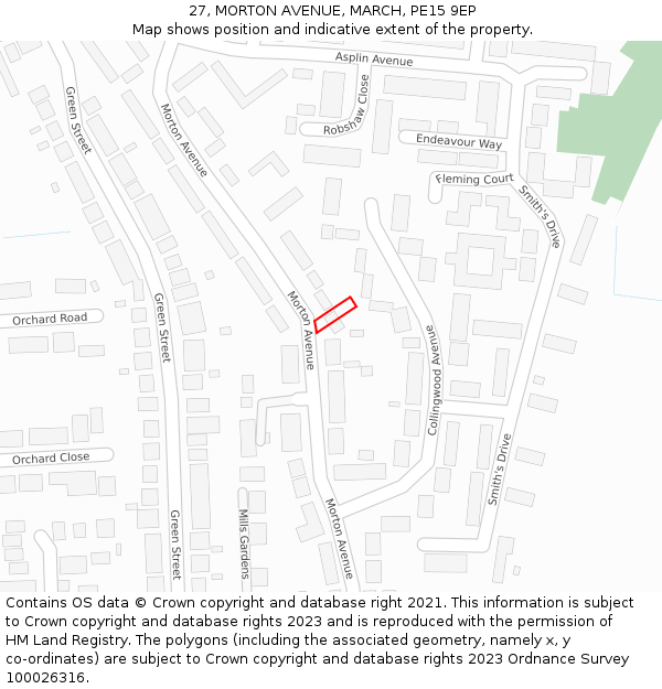 27, MORTON AVENUE, MARCH, PE15 9EP: Location map and indicative extent of plot