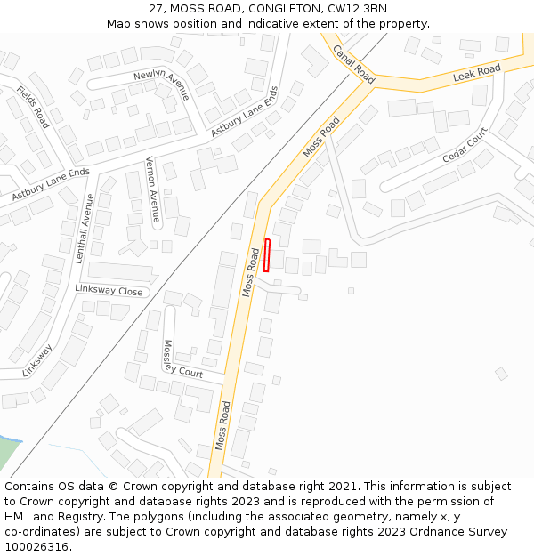 27, MOSS ROAD, CONGLETON, CW12 3BN: Location map and indicative extent of plot