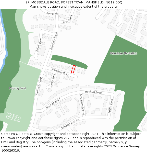 27, MOSSDALE ROAD, FOREST TOWN, MANSFIELD, NG19 0QQ: Location map and indicative extent of plot