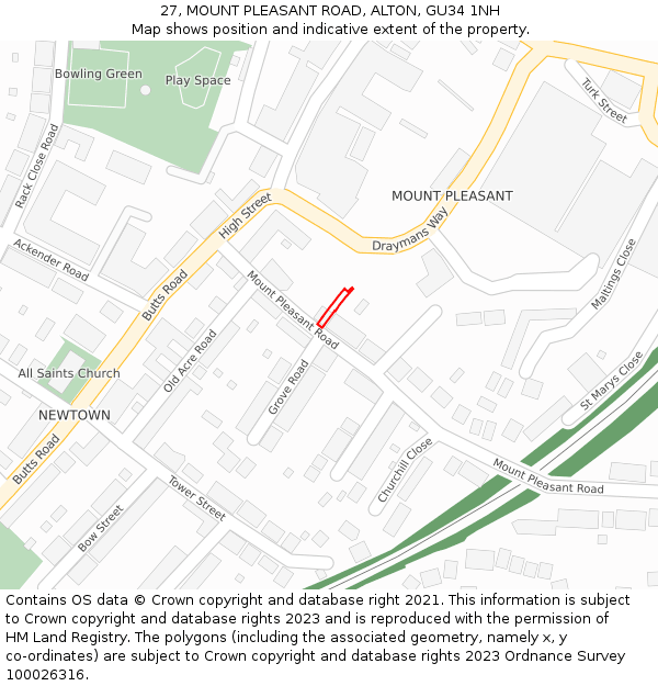 27, MOUNT PLEASANT ROAD, ALTON, GU34 1NH: Location map and indicative extent of plot