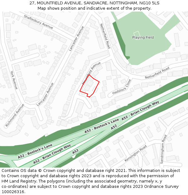 27, MOUNTFIELD AVENUE, SANDIACRE, NOTTINGHAM, NG10 5LS: Location map and indicative extent of plot