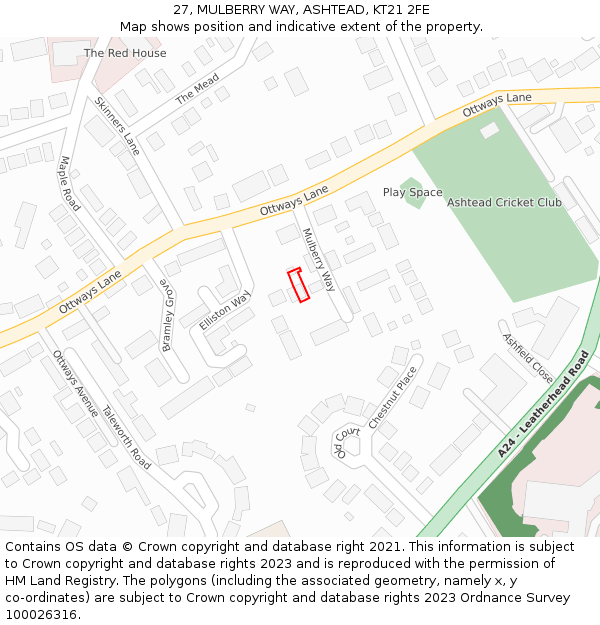 27, MULBERRY WAY, ASHTEAD, KT21 2FE: Location map and indicative extent of plot