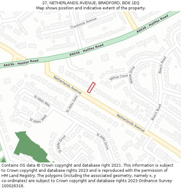 27, NETHERLANDS AVENUE, BRADFORD, BD6 1EQ: Location map and indicative extent of plot
