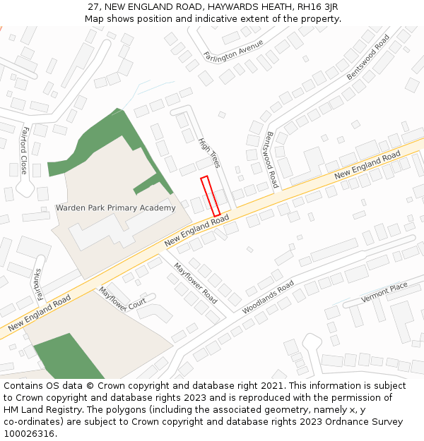 27, NEW ENGLAND ROAD, HAYWARDS HEATH, RH16 3JR: Location map and indicative extent of plot