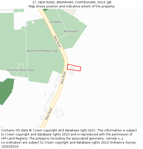 27, NEW ROAD, BROMHAM, CHIPPENHAM, SN15 2JB: Location map and indicative extent of plot