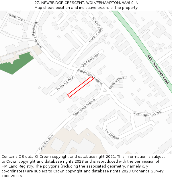27, NEWBRIDGE CRESCENT, WOLVERHAMPTON, WV6 0LN: Location map and indicative extent of plot
