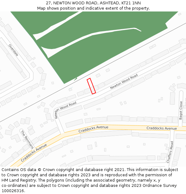 27, NEWTON WOOD ROAD, ASHTEAD, KT21 1NN: Location map and indicative extent of plot