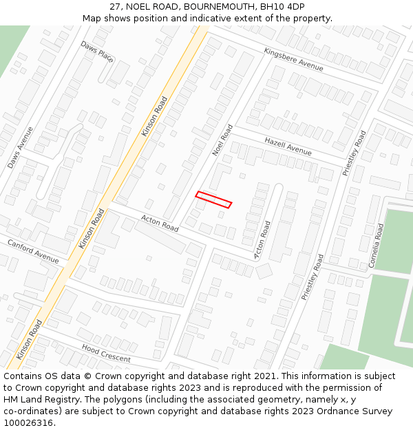 27, NOEL ROAD, BOURNEMOUTH, BH10 4DP: Location map and indicative extent of plot