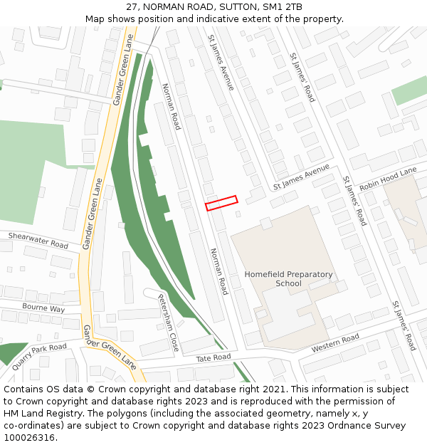 27, NORMAN ROAD, SUTTON, SM1 2TB: Location map and indicative extent of plot