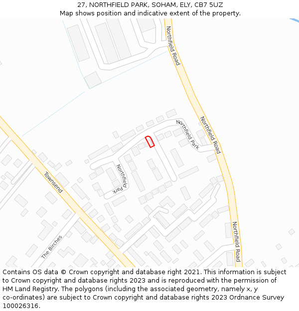 27, NORTHFIELD PARK, SOHAM, ELY, CB7 5UZ: Location map and indicative extent of plot