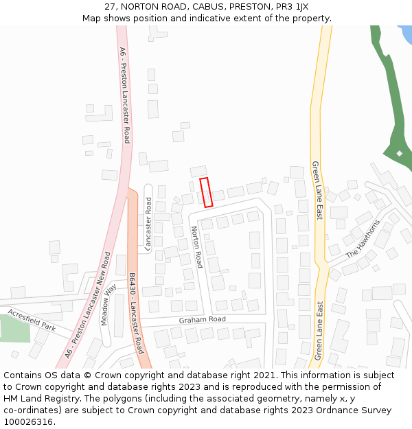 27, NORTON ROAD, CABUS, PRESTON, PR3 1JX: Location map and indicative extent of plot