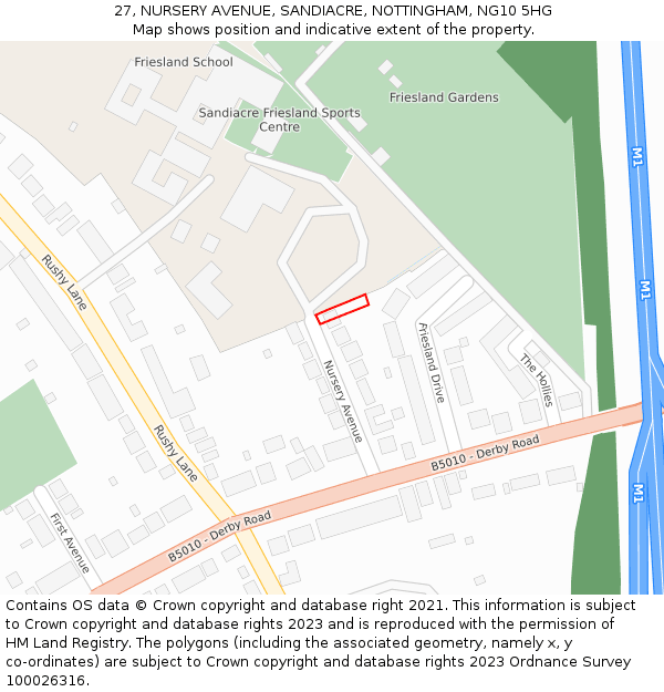 27, NURSERY AVENUE, SANDIACRE, NOTTINGHAM, NG10 5HG: Location map and indicative extent of plot