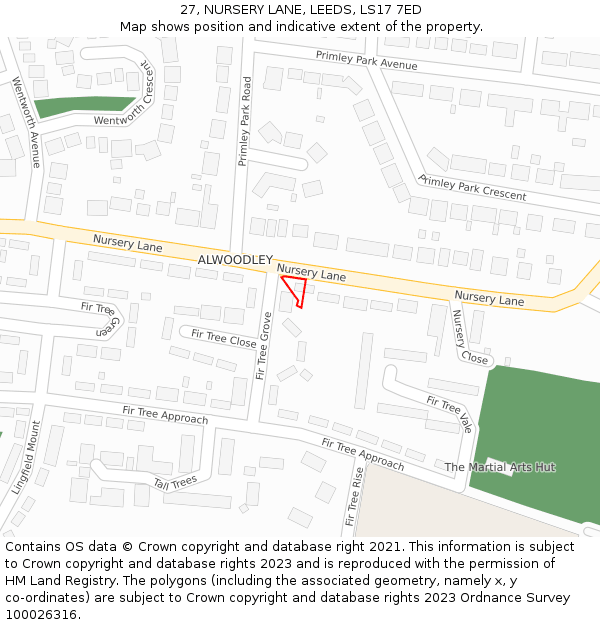 27, NURSERY LANE, LEEDS, LS17 7ED: Location map and indicative extent of plot