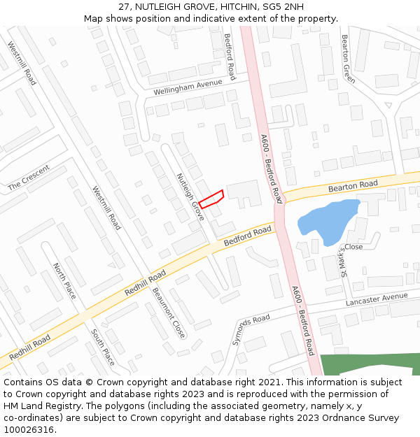 27, NUTLEIGH GROVE, HITCHIN, SG5 2NH: Location map and indicative extent of plot