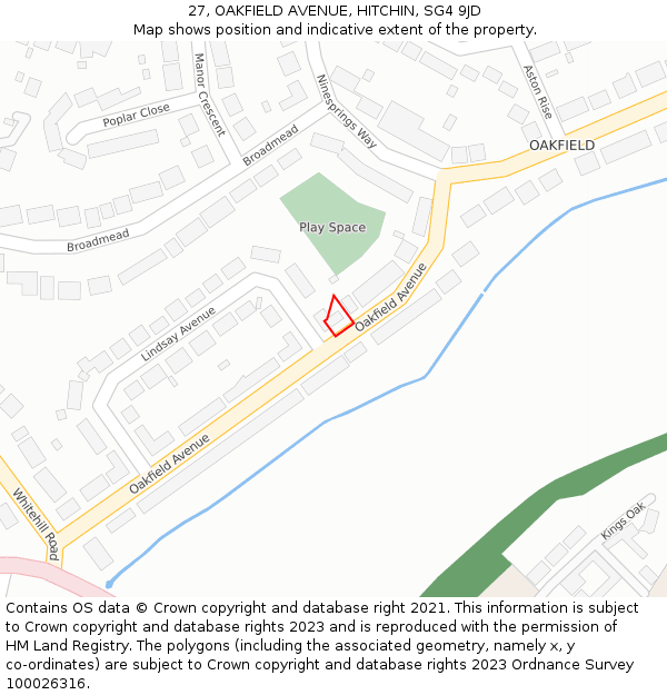 27, OAKFIELD AVENUE, HITCHIN, SG4 9JD: Location map and indicative extent of plot