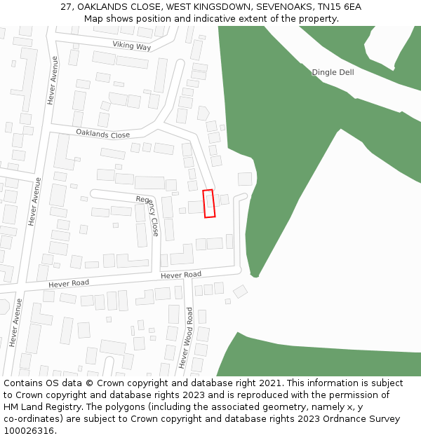 27, OAKLANDS CLOSE, WEST KINGSDOWN, SEVENOAKS, TN15 6EA: Location map and indicative extent of plot