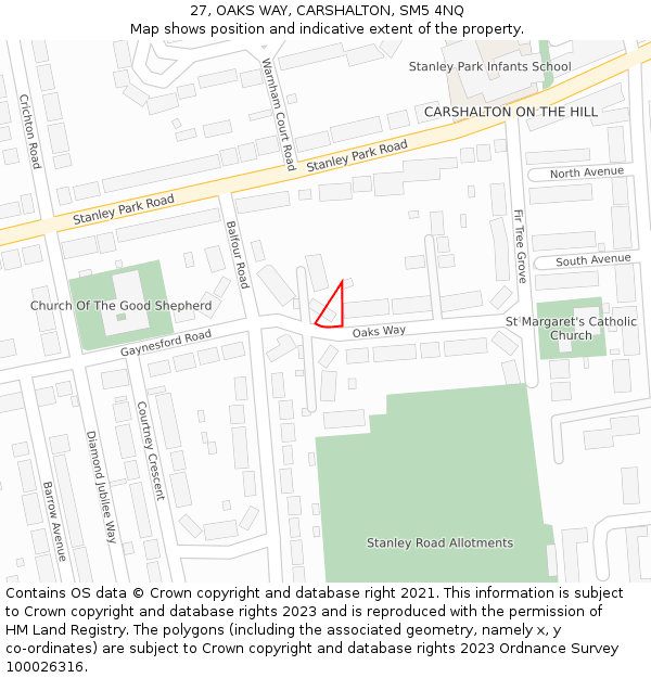 27, OAKS WAY, CARSHALTON, SM5 4NQ: Location map and indicative extent of plot