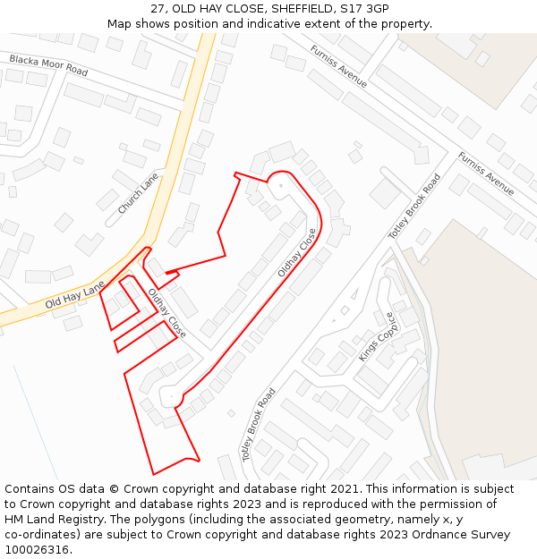 27, OLD HAY CLOSE, SHEFFIELD, S17 3GP: Location map and indicative extent of plot