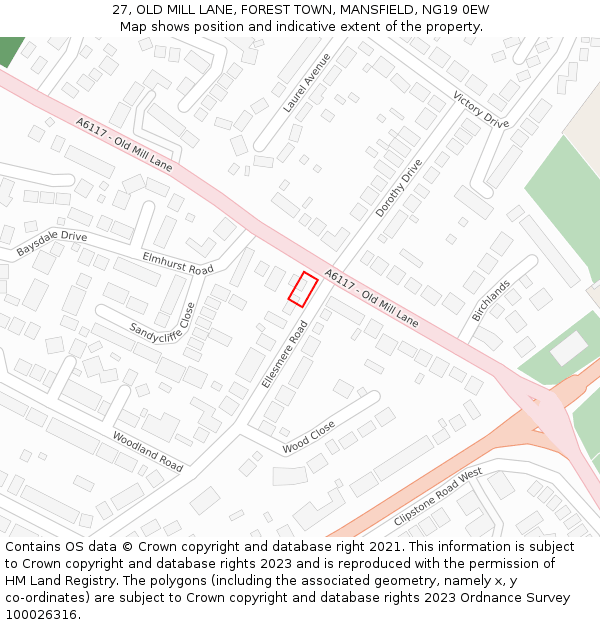 27, OLD MILL LANE, FOREST TOWN, MANSFIELD, NG19 0EW: Location map and indicative extent of plot
