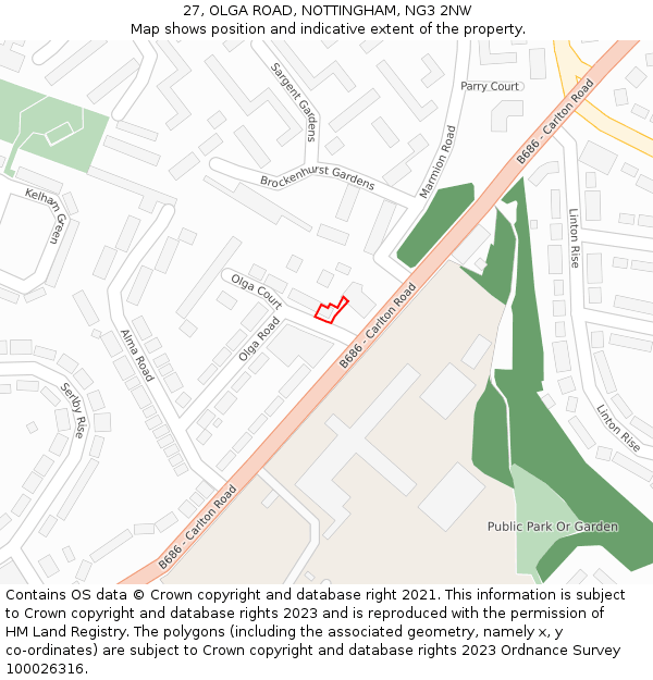27, OLGA ROAD, NOTTINGHAM, NG3 2NW: Location map and indicative extent of plot