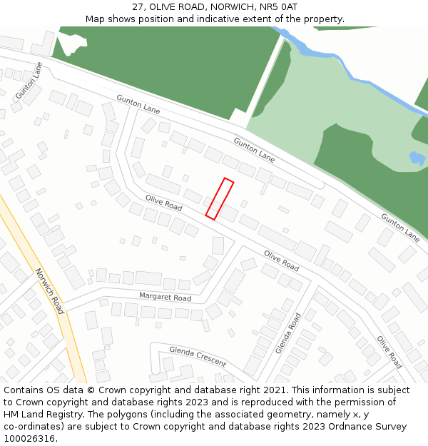 27, OLIVE ROAD, NORWICH, NR5 0AT: Location map and indicative extent of plot