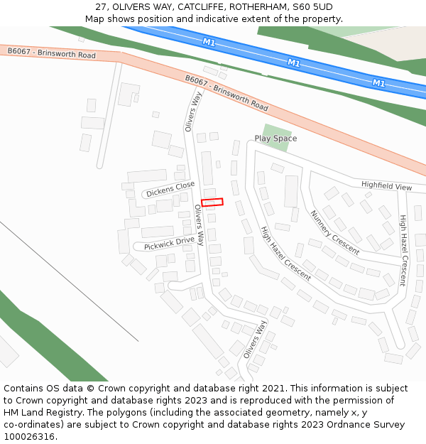 27, OLIVERS WAY, CATCLIFFE, ROTHERHAM, S60 5UD: Location map and indicative extent of plot