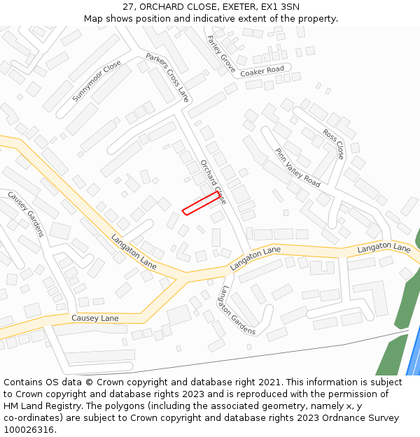 27, ORCHARD CLOSE, EXETER, EX1 3SN: Location map and indicative extent of plot