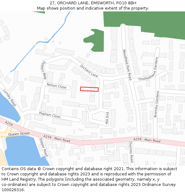27, ORCHARD LANE, EMSWORTH, PO10 8BH: Location map and indicative extent of plot