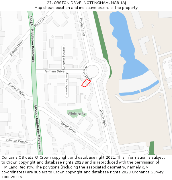 27, ORSTON DRIVE, NOTTINGHAM, NG8 1AJ: Location map and indicative extent of plot