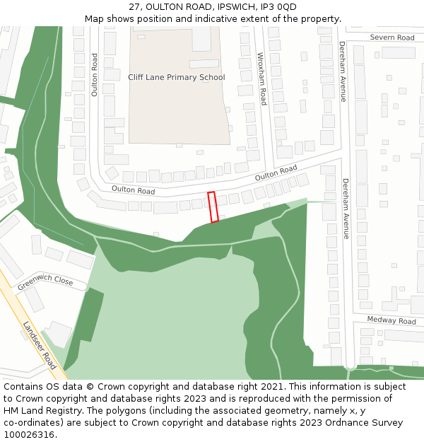 27, OULTON ROAD, IPSWICH, IP3 0QD: Location map and indicative extent of plot