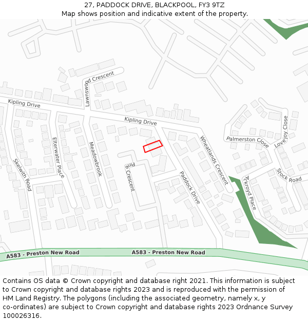 27, PADDOCK DRIVE, BLACKPOOL, FY3 9TZ: Location map and indicative extent of plot