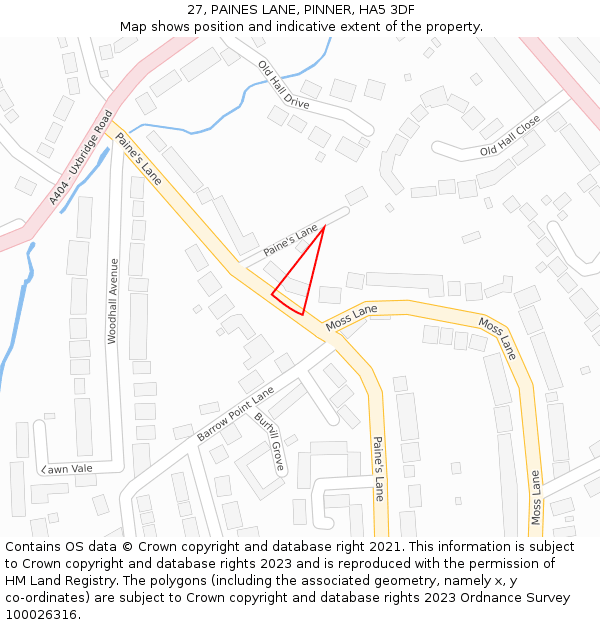 27, PAINES LANE, PINNER, HA5 3DF: Location map and indicative extent of plot