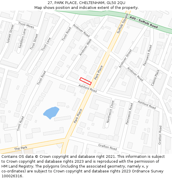 27, PARK PLACE, CHELTENHAM, GL50 2QU: Location map and indicative extent of plot