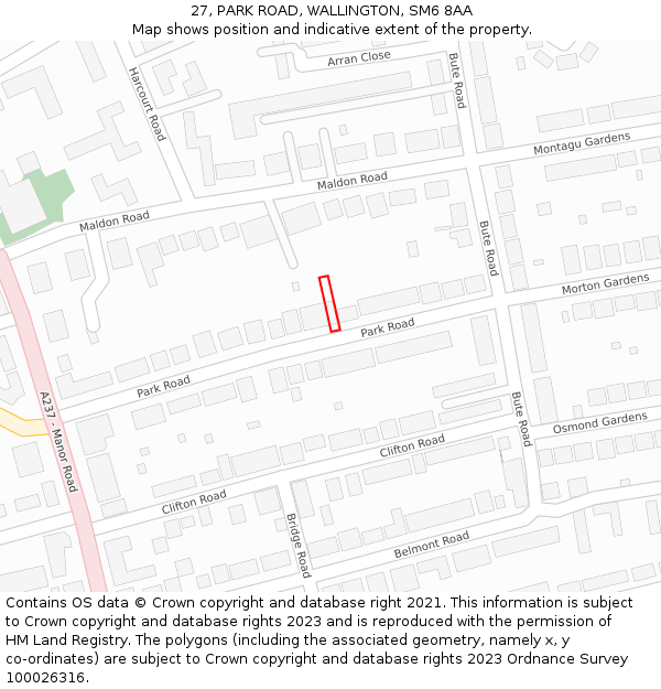 27, PARK ROAD, WALLINGTON, SM6 8AA: Location map and indicative extent of plot