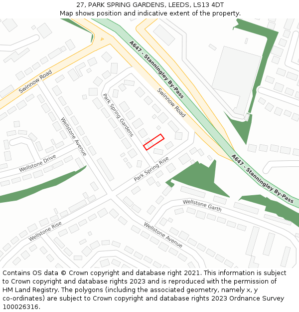 27, PARK SPRING GARDENS, LEEDS, LS13 4DT: Location map and indicative extent of plot