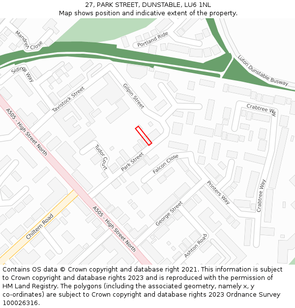 27, PARK STREET, DUNSTABLE, LU6 1NL: Location map and indicative extent of plot